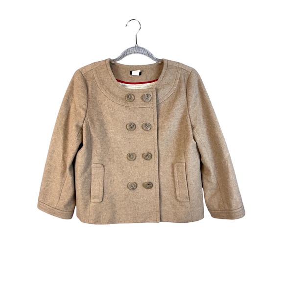J.Crew Wool Cashmere Double Breasted Pea Coat Camel Tan Jacket Womens 10 - Picture 1 of 7